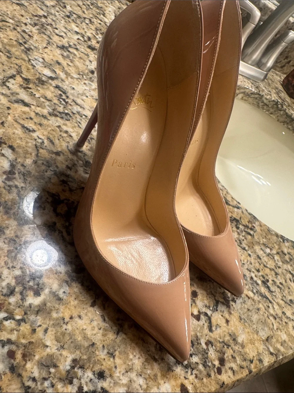 Christian Louboutin Nude Patent Pointed-Toe Stiletto Pumps - Blush